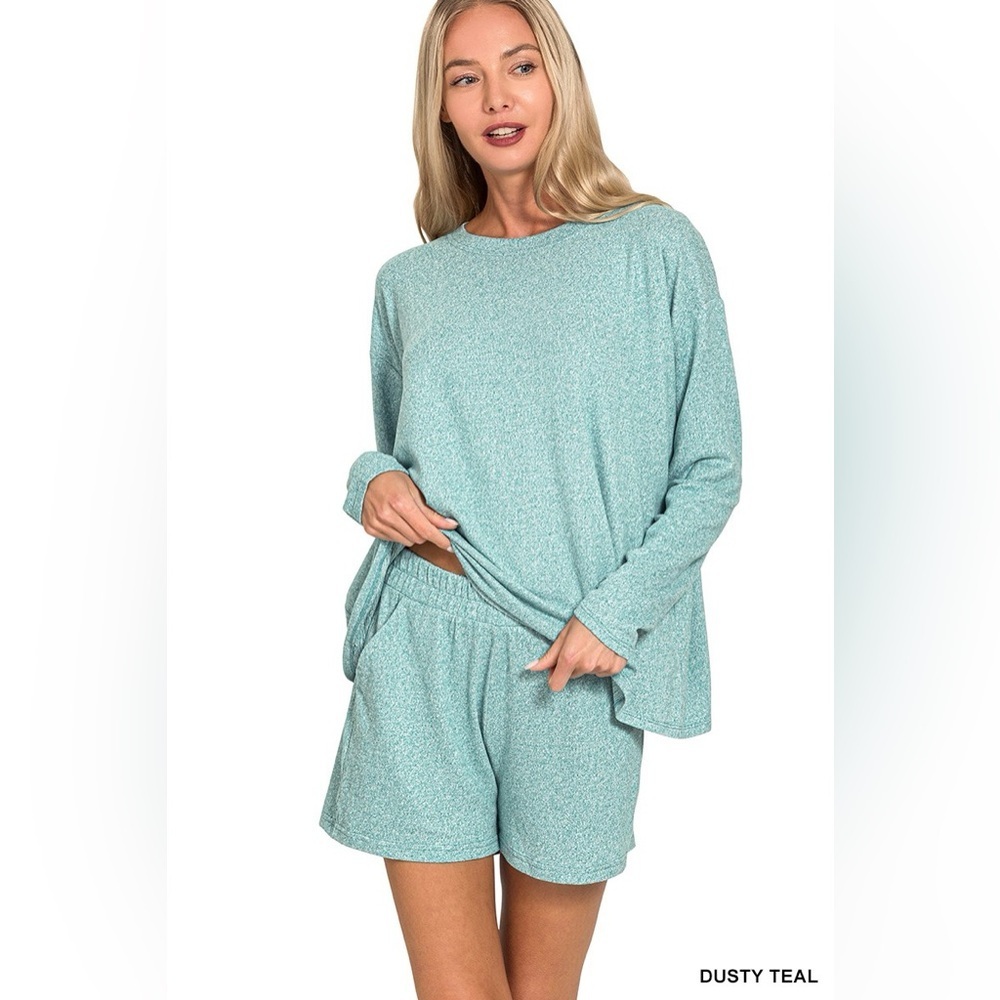 Zenana Soft Melange Long Sleeve Tee and Shorts Set